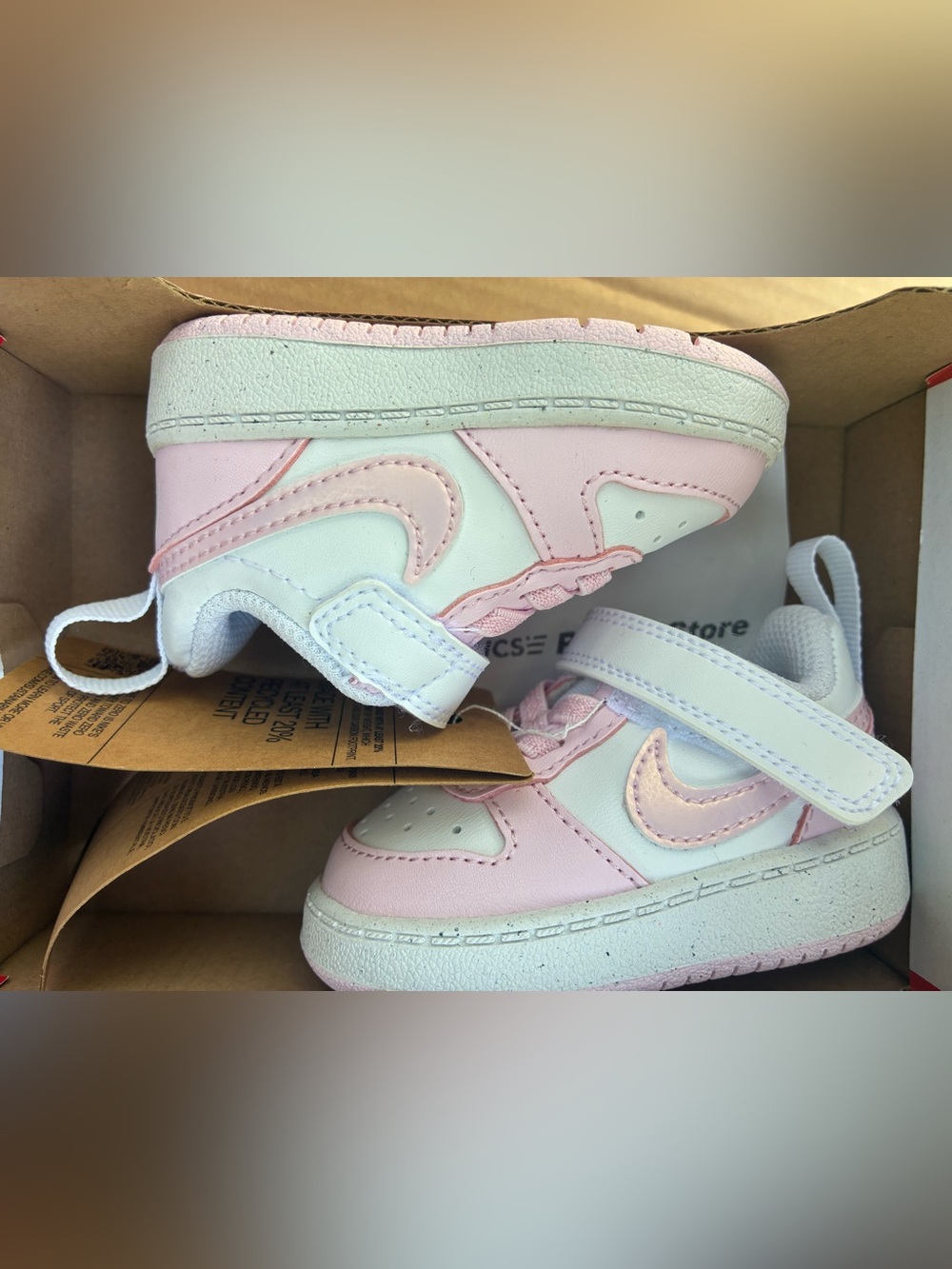 Brand New -Nike Kids Pink and White Velcro Sneakers
